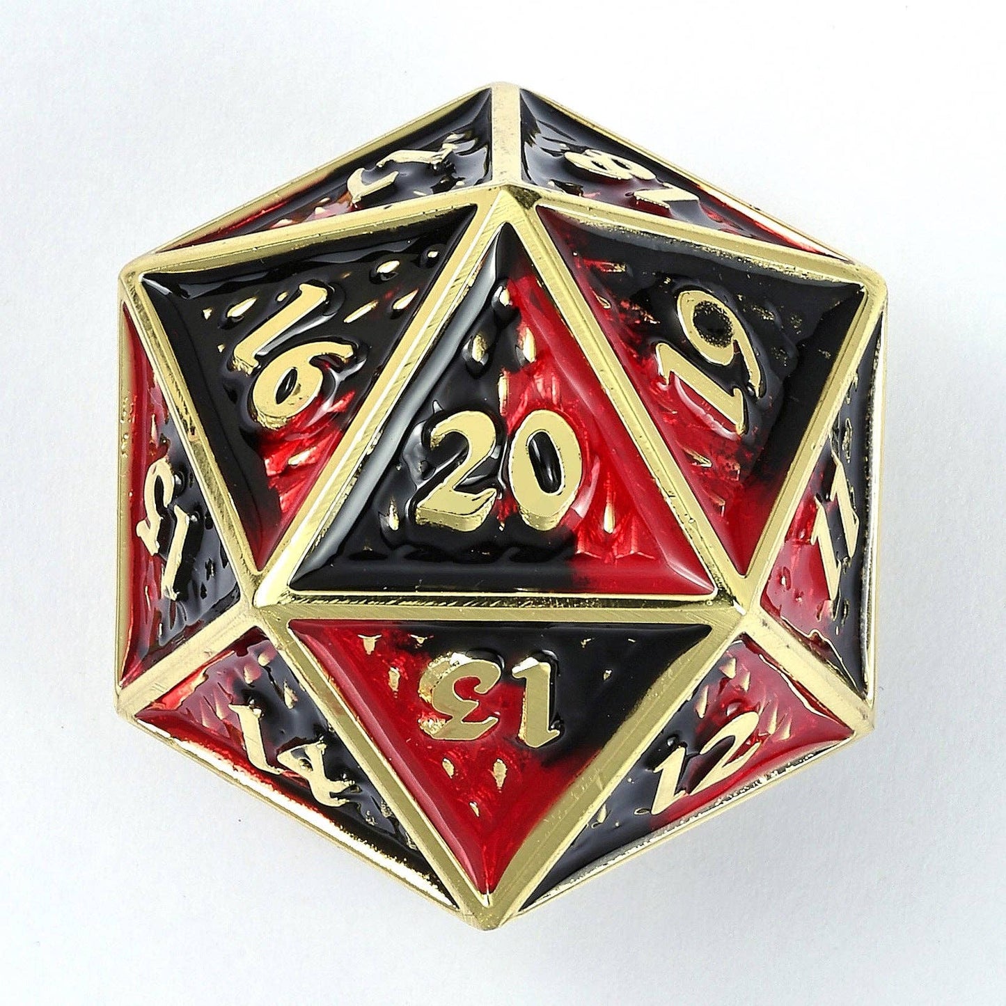 HY00418 45mm Metal Behemoth Spindown D20 - Gold with Red & Black