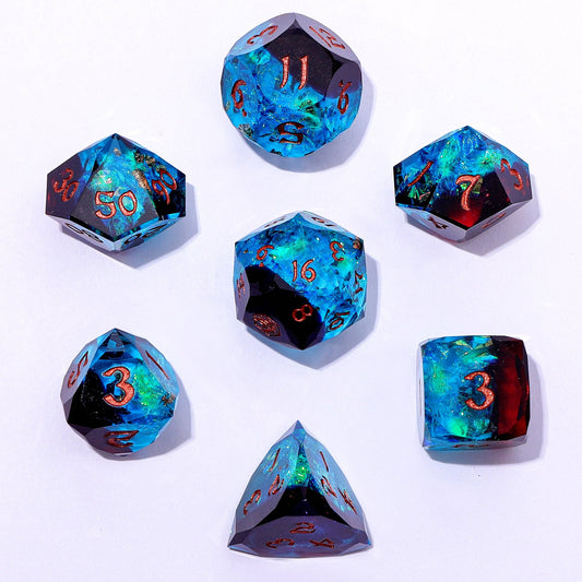 Captured Magic Luster Cut Resin Dice Set - Blue & Red