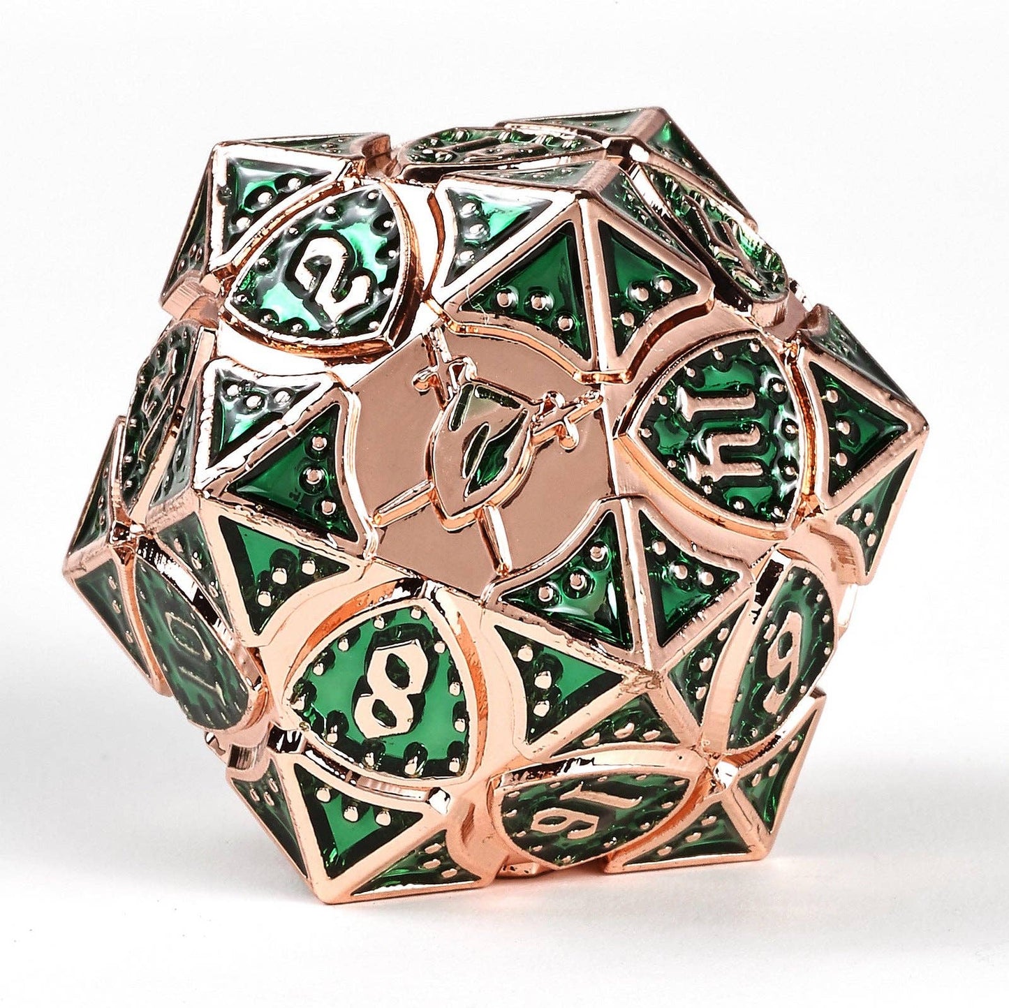 Solid Metal Fighter Class RPG Dice Set - Copper w/ Green