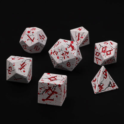 Barbarian Solid Metal Polyhedral Dice Set - Matte White with Blood Red