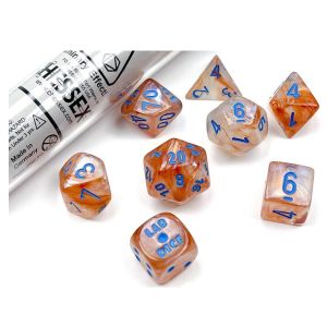 Chessex Dice Set: Borealis® Rose Gold/light blue Luminary™ Polyhedral 7-Dice Set (with bonus die) :  CHX30045
