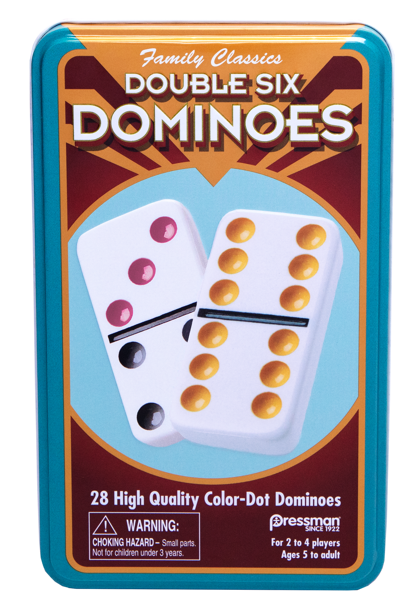 Double Six Color Dot Dominoes in Tin