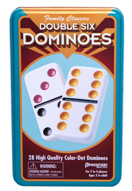 Double Six Color Dot Dominoes in Tin