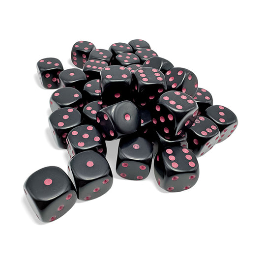 Chessex Dice Set: Opaque: Black/Pink 12mm d6 (36 Dice):CHX25848