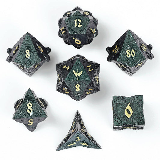 Solid Metal Paladin Class RPG Dice Set Glitter - Green/Gold