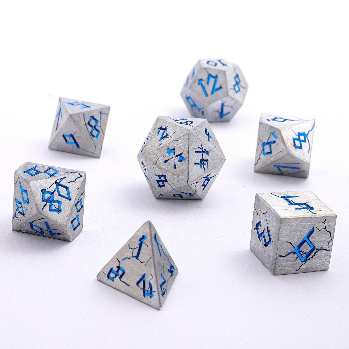 Barbarian Solid Metal Polyhedral Dice Set - Matte Silver Blue