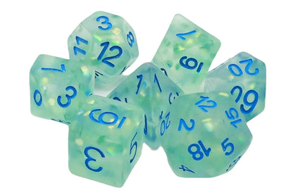Old School 7 Piece DnD RPG Dice Set: Infused - Frosted Firefly