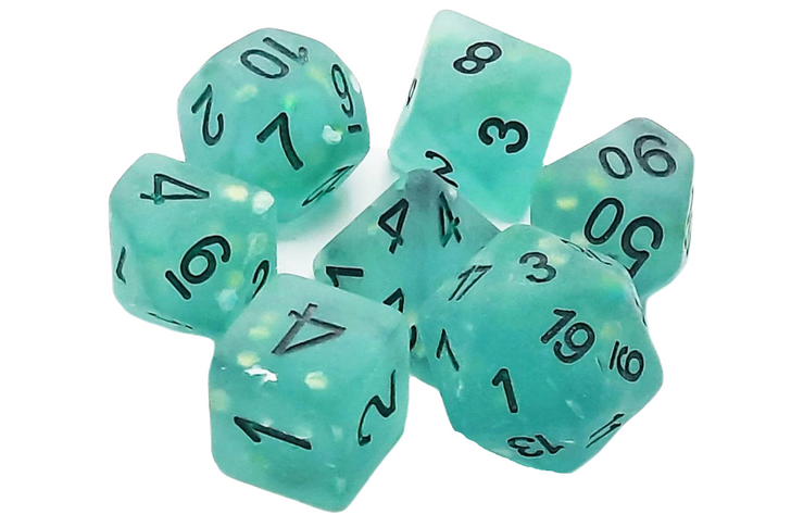 Old School 7 Piece DnD RPG Dice Set: Infused - Frosted Firefly