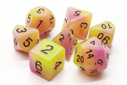 Old School 7 Piece DnD RPG Dice Set: Glow Dice