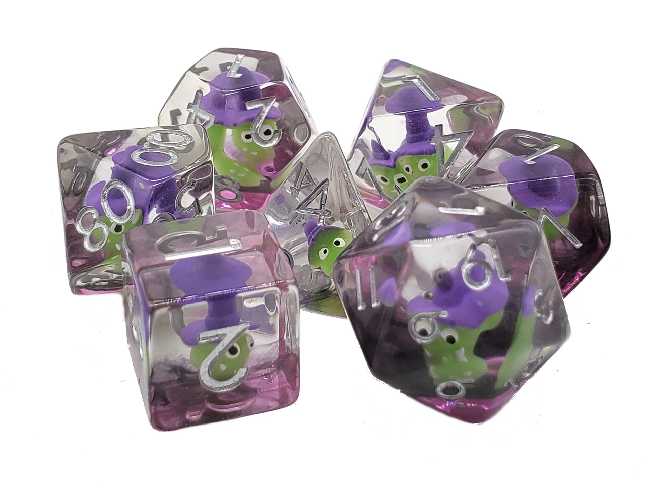 Old School 7 Piece DnD RPG Dice Set: Infused - Green Goblin