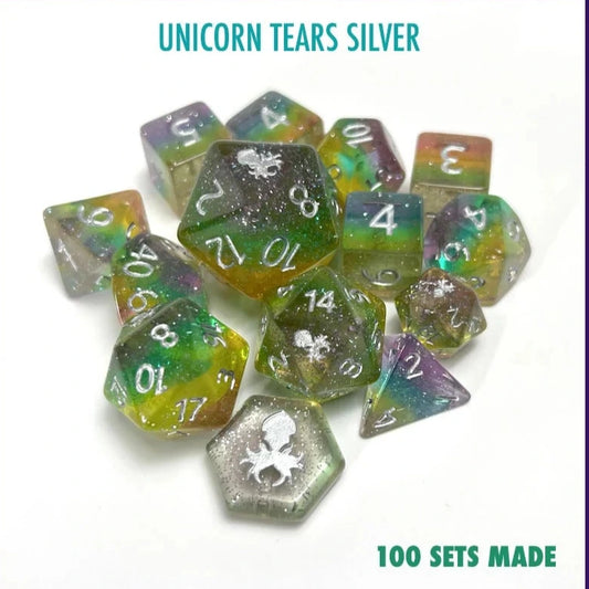 Matilda's Unicorn Tears 14pc Dice Set Inked in Silver
