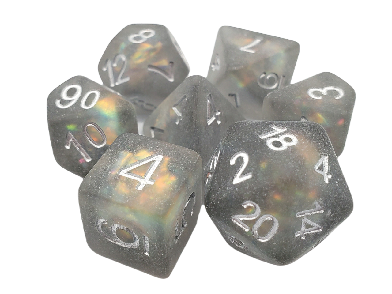 Old School 7 Piece DnD RPG Dice Set: Infused - Frosted Firefly