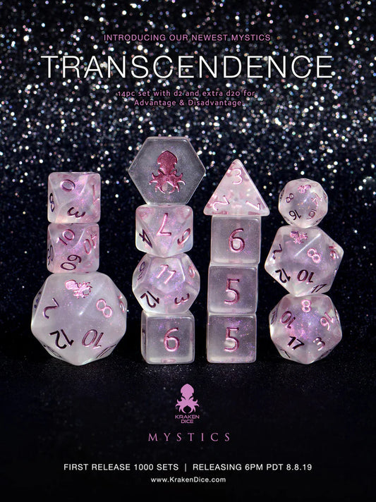 Transcendence Metallic Mauve Ink Mystics 14pc Dice Set With Kraken Logo