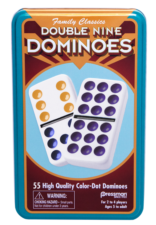 Double Nine Color Dot Dominoes in Tin