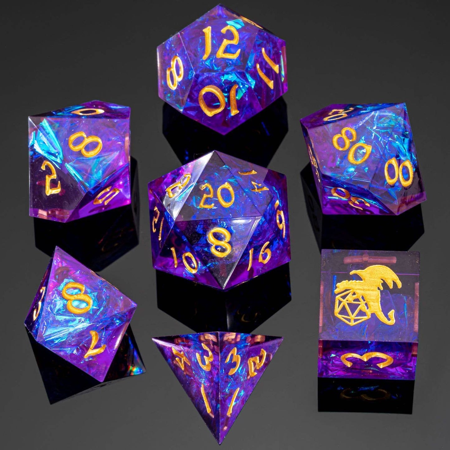 Captured Magic Hand Sanded Sharp Edge Resin Dice Set- Purple