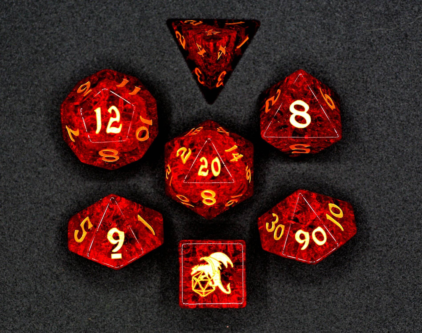 BRB021 Dragon's Horde Gem Stone Polyhedral Dice Set - Blast Ruby Red